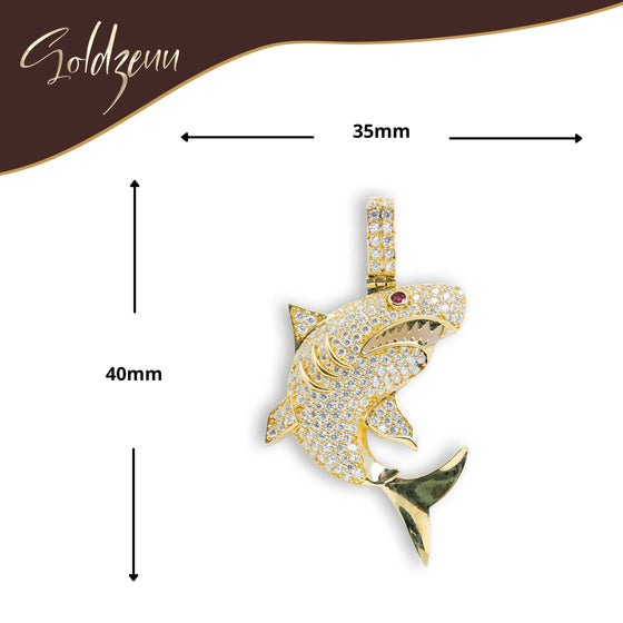 White Shark with CZ Necklace Pendant - 14k Gold| GOLDZENN- Showing the pendant's dimension.