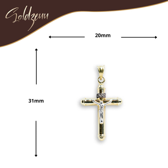 Jesus INRI 10k Gold Cross Pendant - GOLDZENN- Showing the pendant's dimension.