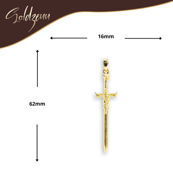 Sword Pendant - 14k Solid Gold| GOLDZENN- Showing the pendant's dimension.