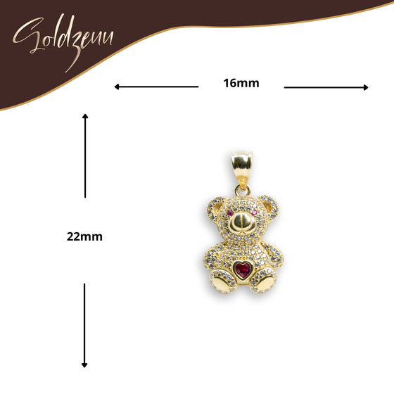 Red Teddy Bear Pendant - 14k Gold| GOLDZENN- Showing the pendant's dimension.