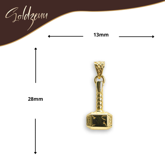 Hammer Men's Pendant - 14k Solid Gold| GOLDZENN- Showing the pendant's dimension.