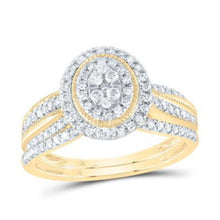  1/2CTW Diamond Oval Single Halo Bridal Wedding Engagement Ring Set- 10K Yellow Gold