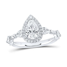  1-7/8CTW Pear Diamond Halo Bridal Wedding Engagement Ring Set- 14K White Gold