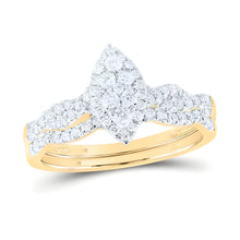  1/2CTW Round Diamond Marquise-Shape Cluster Bridal Wedding Engagement Ring Set- 10K Yellow Gold
