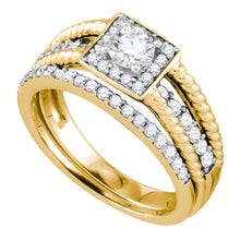  7/8CTW Round Diamond Halo Bridal Engagement Wedding Ring Set- 14K Yellow Gold