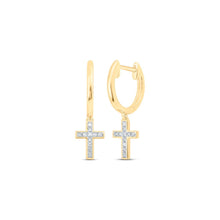  1/20CTW Round Diamond Cross Dangle Stud Earrings - 10K Yellow Gold