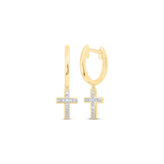 1/20CTW Round Diamond Cross Dangle Stud Earrings - 10K Yellow Gold
