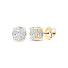  1/8CTW Round Diamond 3D Cluster Earrings - 10K Yellow Gold