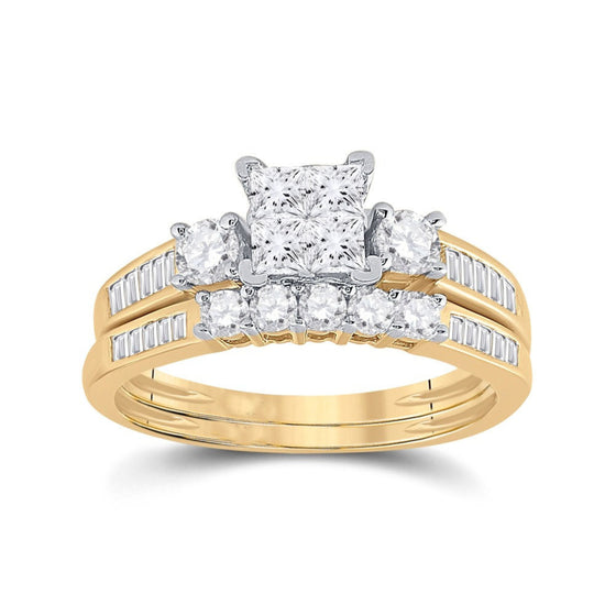 1CTW Diamond Princess Bridal Wedding Engagement Ring- 14K Yellow Gold