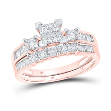  7/8CTW Princess Diamond Bridal Wedding Engagement Ring Invisible Set- 10K Rose Gold