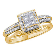 1CTW Princess Diamond Bridal Wedding Engagement Ring Invisible Set- 14K Yellow Gold