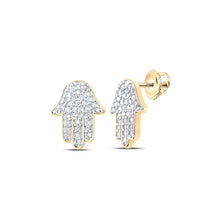  1/5CTW Round Diamond Hamsa Earrings - 10K Yellow Gold
