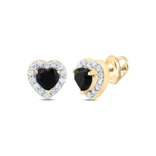  1/5CTW Diamond Heart Black Onyx  Fashion Earrings - 10K Yellow Gold