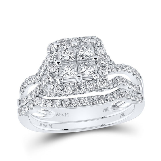 1-1/2CTW Princess Diamond Square Bridal Wedding Engagement Ring Invisible Set- 14K White Gold