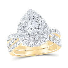  2CTW Pear Diamond Halo Bridal Engagement Wedding Ring Set- 14K Yellow Gold