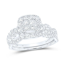  1CTW Princess Diamond Square Bridal Engagement Wedding Ring Set- 14K White Gold