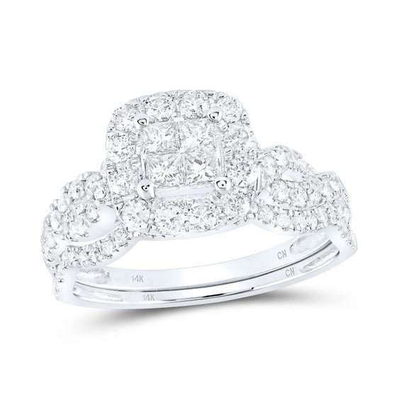 1CTW Princess Diamond Square Bridal Engagement Wedding Ring Set- 14K White Gold