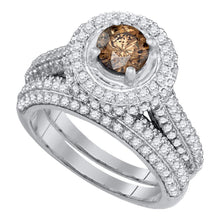  2CTW Brown Diamond Halo Bridal Anniversary Wedding Engagement Ring Set - 14K White Gold
