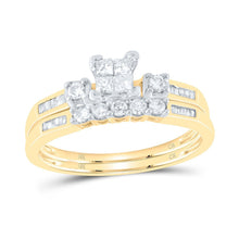  3/8CTW Princess Diamond Bridal Engagement Wedding Ring Set- 10K Yellow Gold
