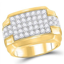  3CTW Round Diamond Rectangle Cluster Men's Ring - 10k Yellow Gold
