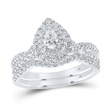  1CTW Pear Diamond Bridal Wedding Engagement Ring Set- 14K White Gold