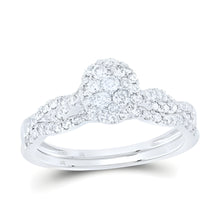  1/2CTW Round Diamond Cluster Twist Bridal Wedding Engagement Ring Set- 10K White Gold