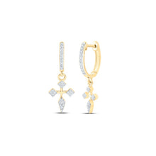  1/6CTW Round Diamond Cross Hoop Dangle Earrings - 10K Yellow Gold