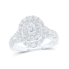  1CTW Emerald Diamond Halo Bridal Wedding Engagement Ring Set- 14K White Gold