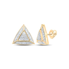  1/8CTW Round Diamond Triangle Earrings - 10K Yellow Gold