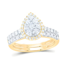  1CTW Round Diamond Teardrop Bridal Engagement Wedding Ring Set- 10K Yellow Gold