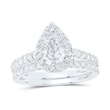  1-1/2CTW Pear Diamond Bridal Wedding Engagement Ring Set- 14K White Gold