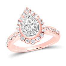  5/8CTW Pear Diamond Halo Bridal Engagement Ring- 14K Rose Gold