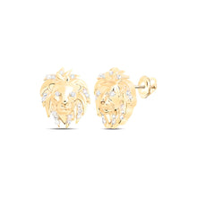  1/12CTW Round Diamond Lion Face Stud Earrings - 10K Yellow Gold