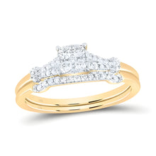  1/4CTW Diamond Cushion No Halo Bridal Wedding Engagement Ring Set- 10K Yellow Gold