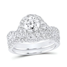  2CTW Round Diamond Halo Bridal Wedding Engagement Ring Set- 14K White Gold