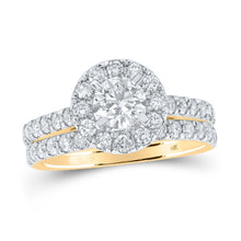  1-7/8CTW Round Diamond Halo Bridal Wedding Engagement Ring Set- 14K Yellow Gold