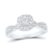  3/4CTW Princess Diamond Halo Bridal Wedding Engagement Ring Set- 14K White Gold