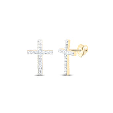  1/8CTW Diamond P1 Cross Earrings - 10K Yellow Gold