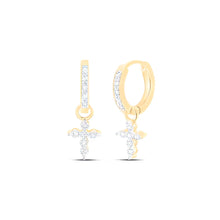  1/8CTW Round Diamond Cross Hoop Dangle Earrings - 10K Yellow Gold