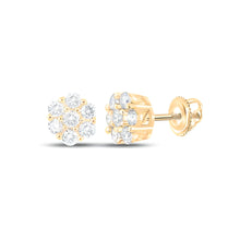  3/4CTW Round Diamond Flower Cluster Earrings - 10K Yellow Gold
