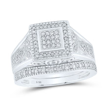 1/5CTW Round Diamond Square Bridal Wedding Engagement Ring Set - Sterling Silver