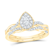  1/3CTW Pear Single Diamond Halo Bridal Wedding Engagement Ring Set- 14K Yellow Gold