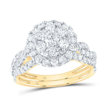  1- 1/2CTW Round Diamond Halo Bridal Wedding Engagement Ring Set- 10K Yellow Gold