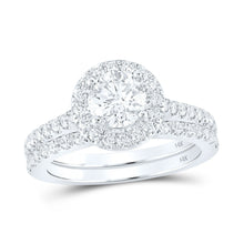  1-5/8CTW Round Diamond Bridal Halo Wedding Engagement Ring Set- 14K White Gold