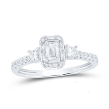  5/8CTW Emerald Diamond 3- Stone Bridal Wedding Engagement Ring - 14K White Gold