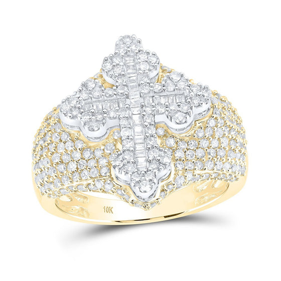 2CTW Diamond Men's Fashion Cross Ring - 10k Yellow Gold