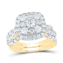  2CTW Round Diamond Square Halo Bridal Wedding Engagement Ring Set- 10K Yellow Gold