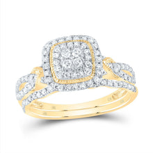  1/2CTW Diamond Cushion Double Halo Wedding Engagement Ring Set- 14K Yellow Gold