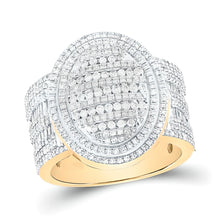  1-5/8CTW Baguette Diamond Oval Statement Cluster Men's Ring - 10k Yellow Gold