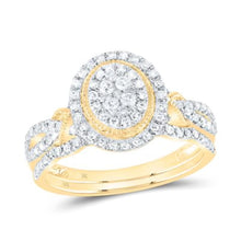 1/2CTW Oval Double Diamond Halo Bridal Wedding Engagement Ring Set- 10K Yellow Gold